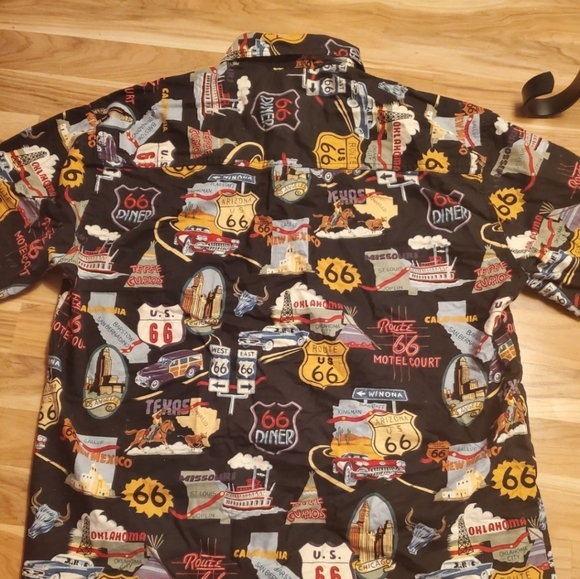 Men’s Route 66 Print Short Sleeve Western Shirt in Black Size Medium - Picture 2 of 6